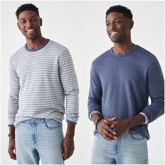 Faherty Cloud Cotton Reversible Crew Navy/Striped - Picture 1 of 10